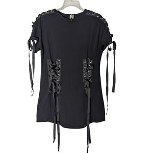 K TOO Lace‎ Up Jersey Knit Mini Dress HD1820 Black Women's Medium